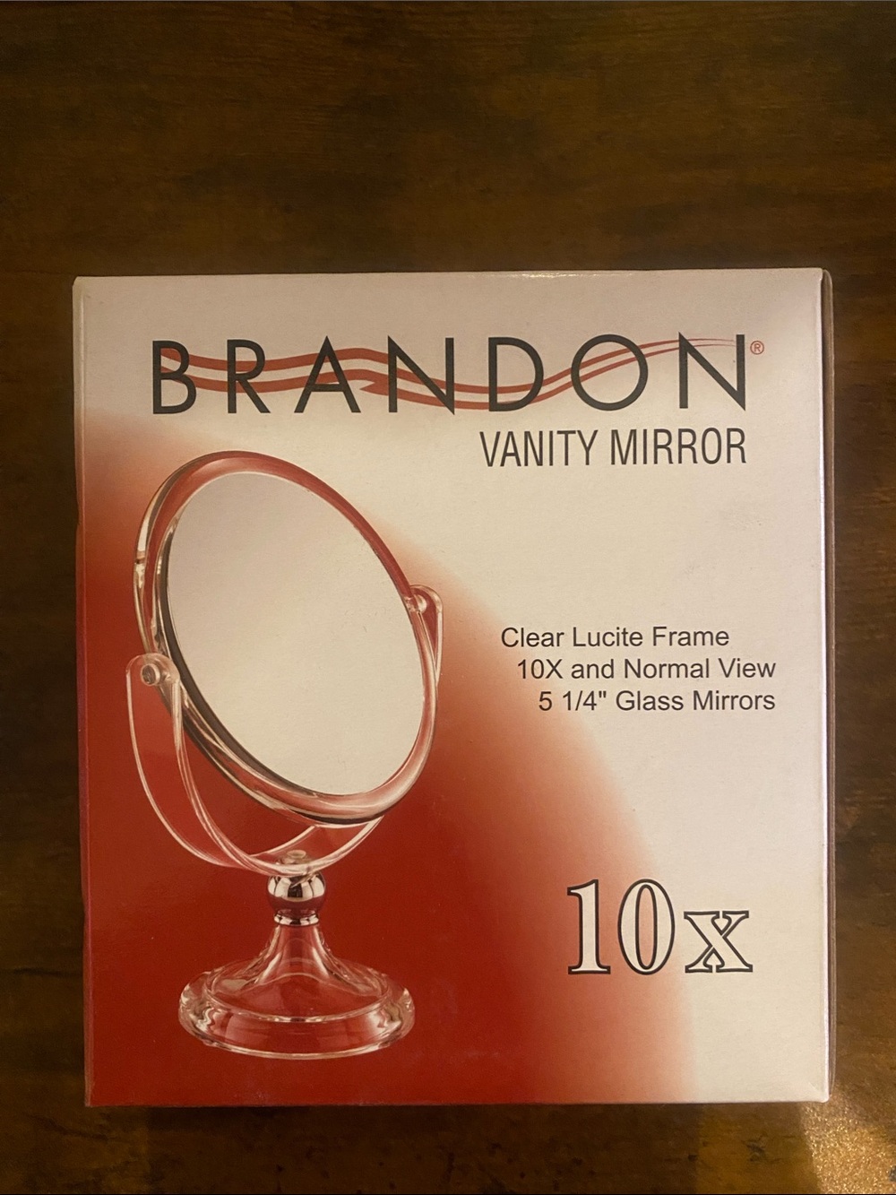 Brand New Brandon Clear Lucite Vanity Mirror with 10X Magnification